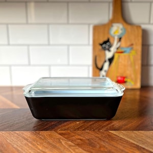 Vintage Pyrex Rodney Kent Black Refrigerator dish #503 with Lid