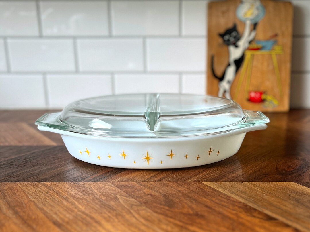 Vintage Pyrex Constellation Atomic Starburst Divided Casserole With Lid ...