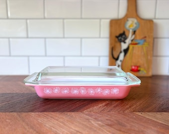Vintage Pyrex Pink Daisy 548 B Space Saver Casserole with Lid