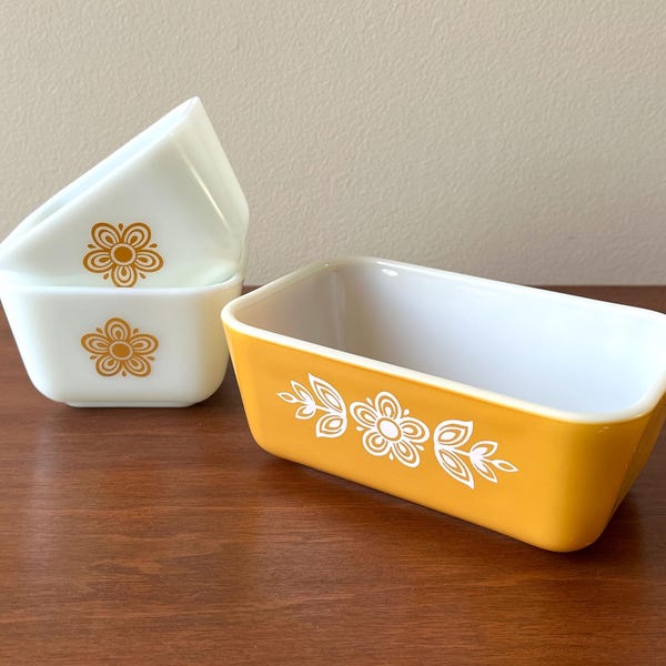 Vintage Pyrex Schmetterling Gold Kühlschrank Geschirr #501 #502 ohne Deckel