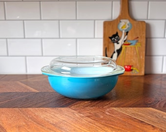 Casseruola vintage Pyrex Horizon Blue #024 da 2 qt con coperchio