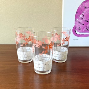 Set of 3 Vintage Federal Glass Pink Rose Tumblers