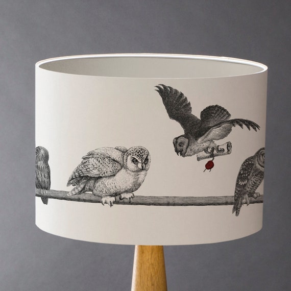 Morning Delivery - Owls Large  Drum Lampshade