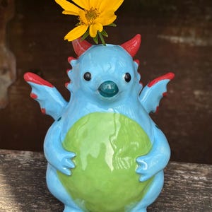 Cute Blue Ceramic Dragon Vase