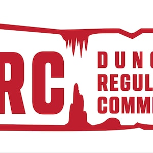 May include: A red graphic logo featuring the bold letters DRC on the left and the text DUNGEON REGULATORY COMMISSION on the right. The design is enclosed in a jagged, rock-like border with stalactite and stalagmite shapes along the edges.