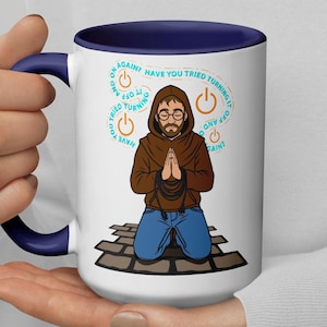 Lustige IT-Tasse, Keramik-Kaffeebecher mit IT-Mönch-Motiv (mal da, mal nicht), Geschenk für Programmierer und Technikbegeisterte, Schreibtischdeko für Informatiker