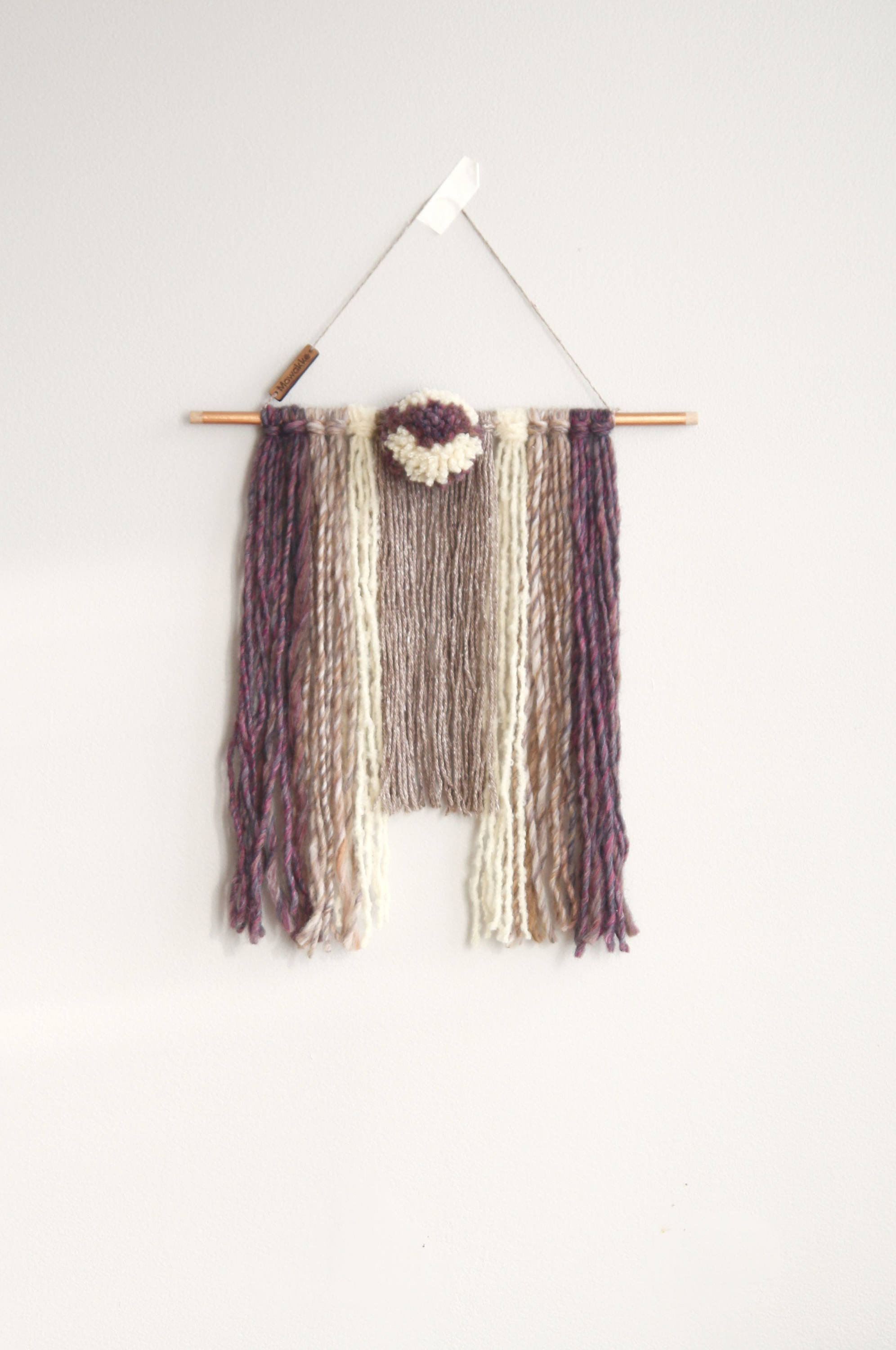 Tissage Mural | Décoration Murale/Wall Hanging Tapisserie Moderne Macrame Pompon - Blanc, Beige, Gri