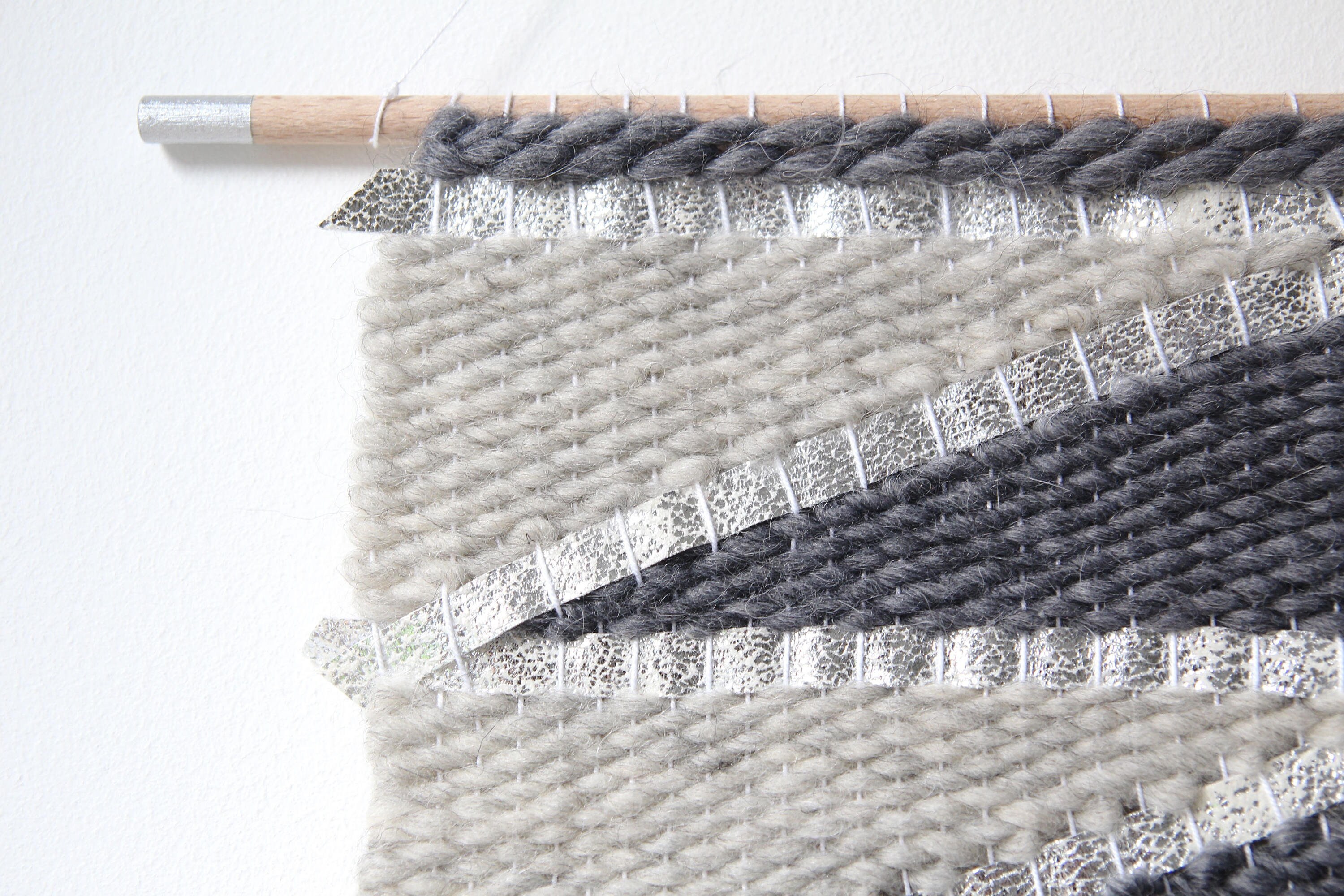 Tissage Mural | Décoration Murale/Wall Hanging Tenture Tapisserie Moderne - Laine Franges Gris, Beig