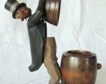 Antique German Folk Art Hand Carved W.C. Fields Cigarette, Tobacco, Herb Dispenser Caricature