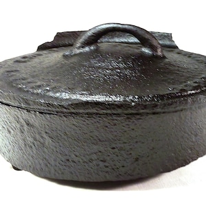 Antique Cast Iron B & I Foundry Footed, Deep Fry, Dutch Oven Roaster Pot Camp Oven and Warmer Lid.  Circa:  1860