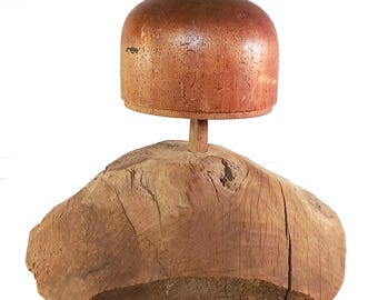 Antique Naturally Formed Art Solid Wormy Wood Hat Mold Store Advertising Display