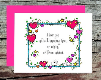 Zentangle Love Card with Matching Envelope, Original Drawing, Optional Pewter Finish Pocket Token