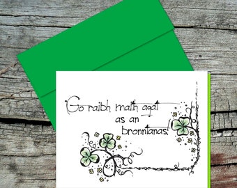 Irish Gaelic Thank You Card with Colored Envelope, Thank You For The Gift Card, Size A2