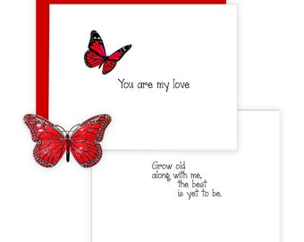 You Are My Love Gift Package, Greeting Card with Red Butterfly Brooch, Pocket Token