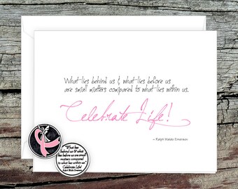 Celebrate Life Token Card, Handmade Note Card with Gift Token,  Breast Cancer