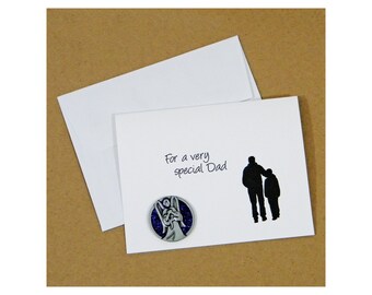For A Very Special Dad, Handmade Greeting Card with Gift Token, Guardian Angel, Enameled Pewter Pocket Token