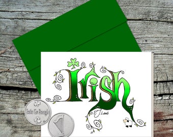 Irish Greeting Card with Gift Token, Erin Go Bragh, Pewter Pocket Token