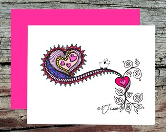 Zentangle You Are My Love Greeting Card with Envelope, Optional Pewter Pocket Token, Original Drawing