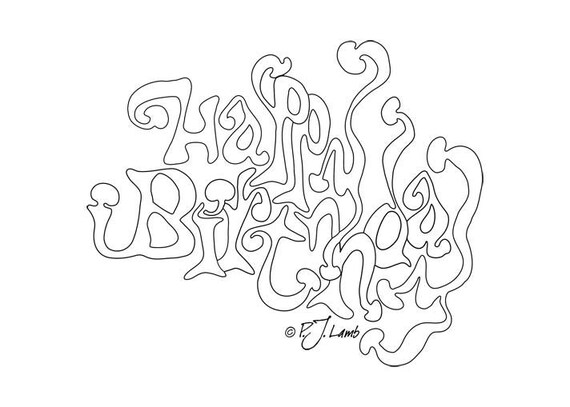 Happy Birthday 70s Style Black And White Graphic Word Art Etsy