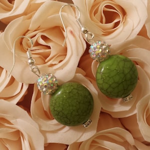 Summer Splash of Color with a Oval Green  Beaded Disco Sparkle drop  Earrings