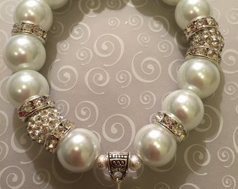 White Pearl  with Pave Balls Bracelet