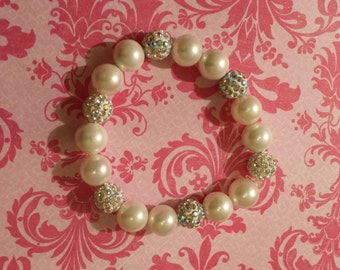 White Pearl 10 mm  with Disco balls Rhinestone bracelet