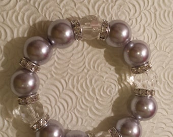 Gray Pearl  12 mm Bracelet with Crystal Balls Bracelet