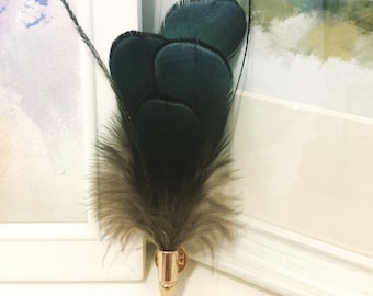 Real  Lady Amherst's pheasant feather lapel pin