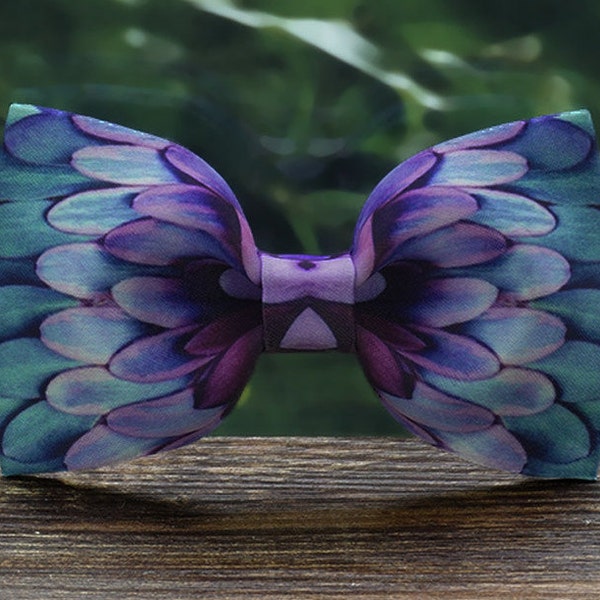 Handmade Purple Feather Patterns Bowtie Tie