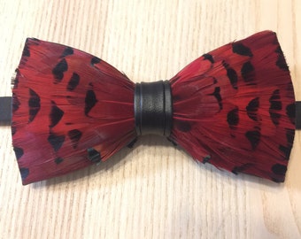 Real Feathers Handmade Bowtie Unique Red and Black bow tie