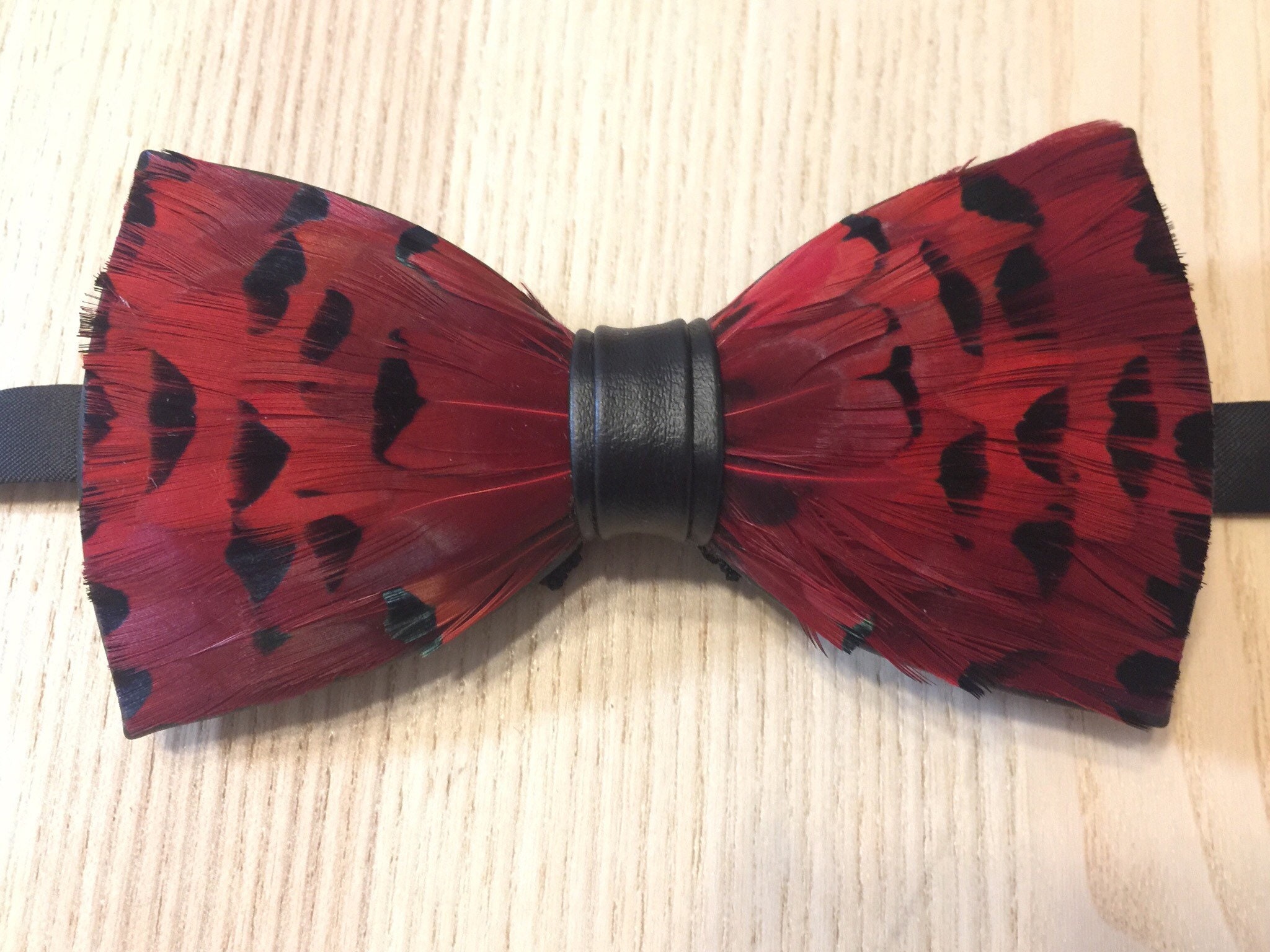 Real Feathers Handmade Bowtie Unique Red and Black bow tie | Etsy