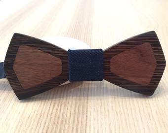 Handmade Wood Bow Tie with Denim