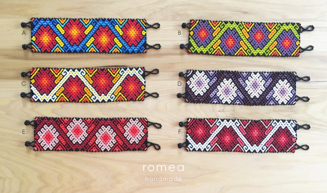Mexican Bracelets Flower Pattern Multicolor Unisex Etsy