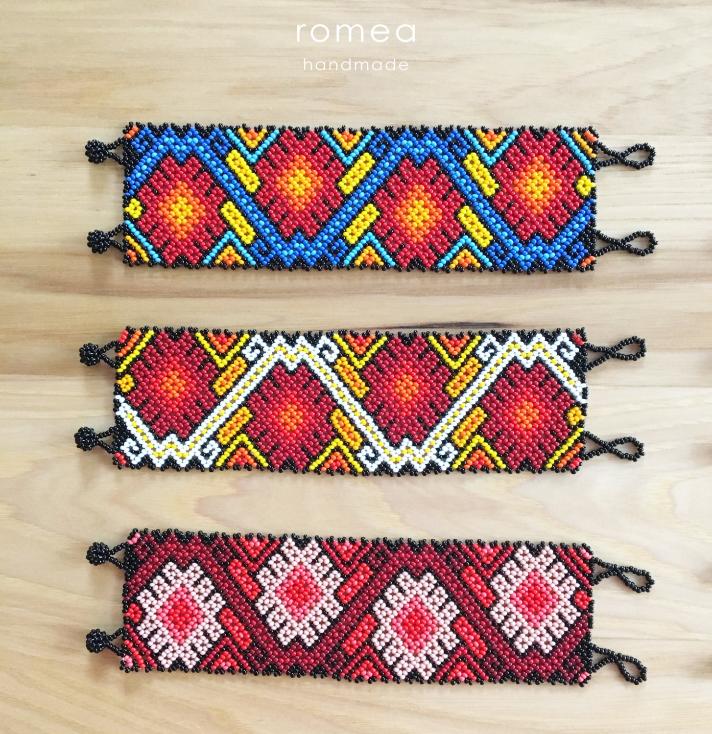 Mexican Bracelets Flower Pattern Multicolor Unisex Etsy