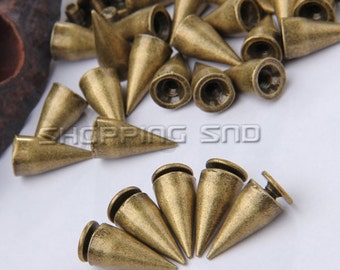 14mm Bronze Cone Spike Studs, Metal Screwback Spikes for Leathercraft with Screws, Wholesale Leather Findings 1/10/30/50/100/500/1000pcs