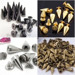 Large 14mm Cone Spike Studs, Screwback Spikes for Leathercraft, Black Silver Gold Bronze Metal Studs w/ Screws 1/10/30/50/100/500/1000pcs