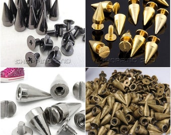 Grands clous coniques de 14 mm, clous à fond vissé pour la maroquinerie, clous en métal noir argent doré bronze avec vis 1/10/30/50/100/500/1000 pièces