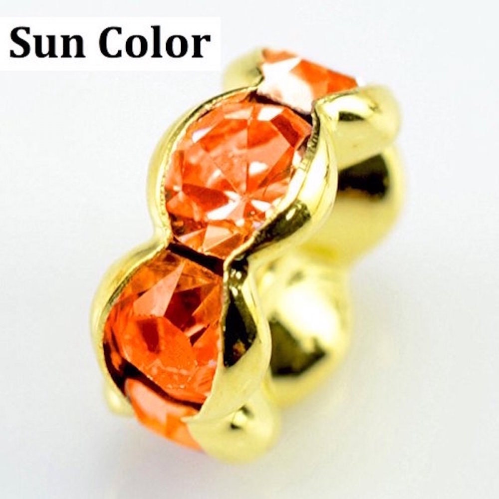 Czech Crystal Rhinestone Rondelle Spacer Beads - 15pcs In Gold, Silver, Red, Green, Black