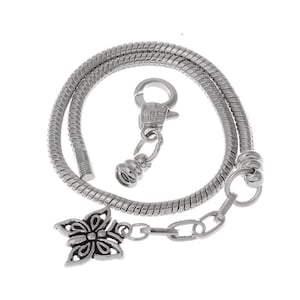 eArt Butterfly European Charm Bracelet Screw End Lobster Clasp Silver Snake Chain Free Shipping Worldwide #SNKCH-108