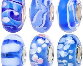 5 Charms Ciondoli A Fiore Con Cristalli Cechi – Blu Acquamarina, Per Bracciale Europeo, Argento Lucido