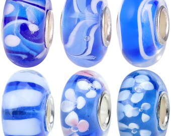 5 Charms Ciondoli A Fiore Con Cristalli Cechi – Blu Acquamarina, Per Bracciale Europeo, Argento Lucido
