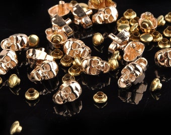 10mm Gold Skull Head Rivets for Leathercraft, Skull Rivet Studs for Leather, Metal Rapid Rivets and Studs, Gothic Rivets, Metal Punk Rivets