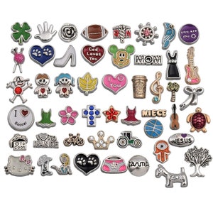 RUBYCA Sortiment schwebender Charms für Living Memory Medaillons, Gold Silber Sortierte Charms für Medaillon, 50 Designs wie auf dem Bild gezeigt