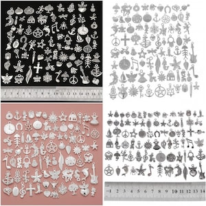 RUBYCA Mixed Silver Charms and Pendants for Jewelry Making, Mix 80 Designs Wholesale Metal Charms for Earrings, Assroted Charms for Bracelet