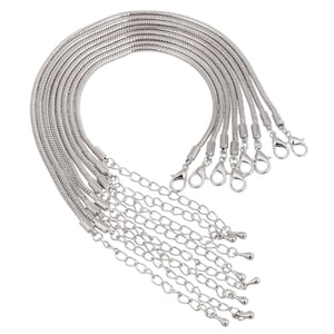 Versilbertes Europäisches Bettelarmband Schlangenkette Karabinerhaken und Sicherheitskette passend DIY Großloch European Charm Perlen #BRC-SNKCH11