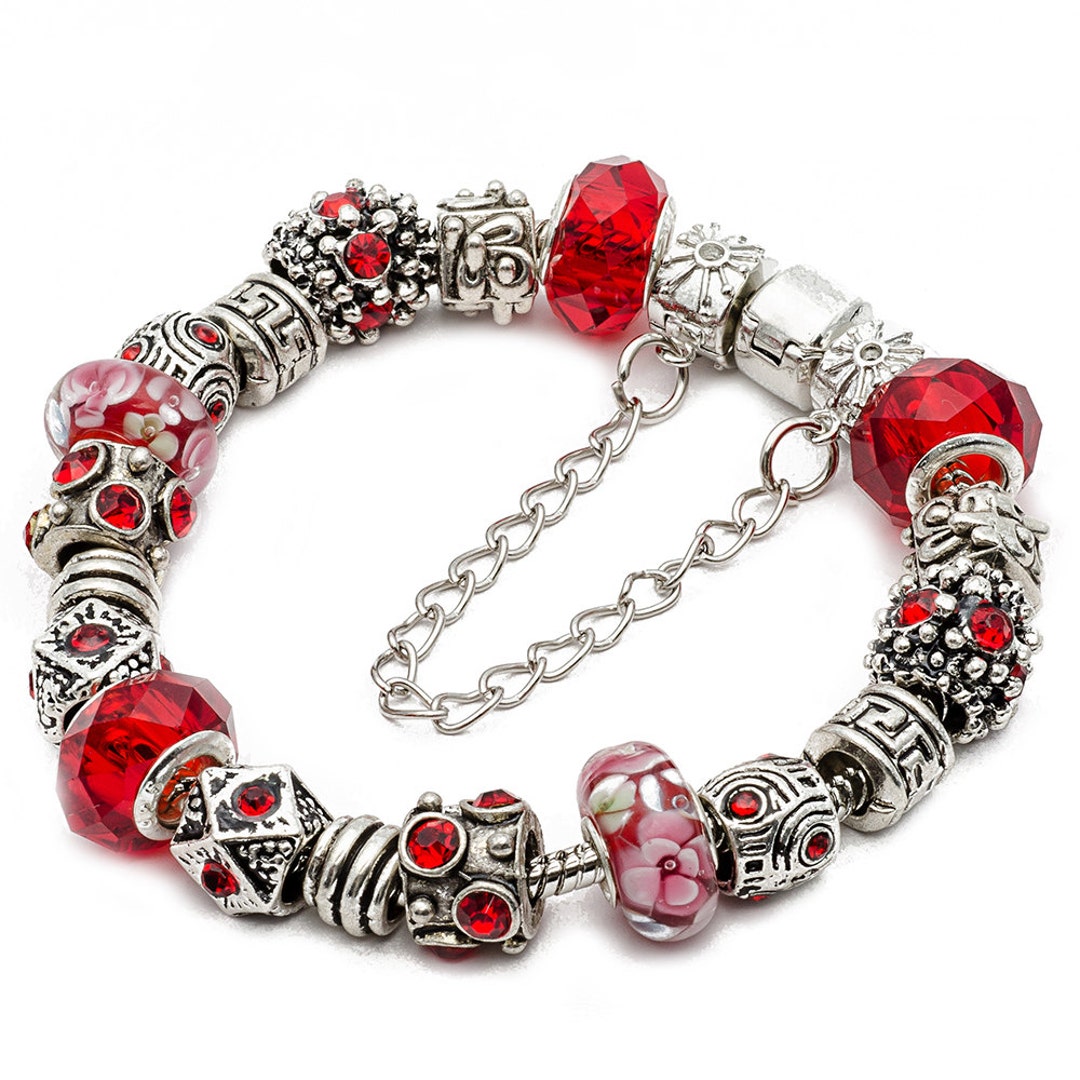 Rubyca Mix 100 Perline In Vetro Di Murano Per Bracciali Europei, Colori Misti Con Anelli In Rame, 7x14 Mm - Fai Da Te