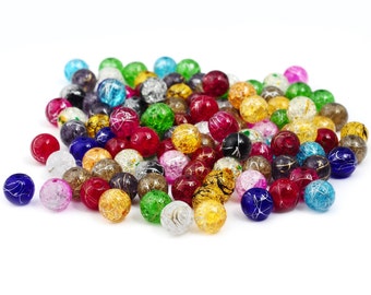 RUBYCA Assorted Round Frosted Crackle Glass Loose Beads Druk Czech Crystal Mixed Color 4mm 50pcs 
