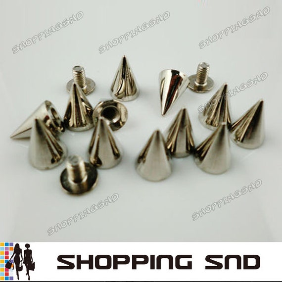 NEW, Screw on Spikes, 10mm 3/8 SILVER Spiked Studs, Cone Spikes