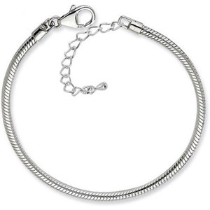 Silver Plated European Charm Bracelet Snake Chain Lobster Claw Clasp and Security Chain fit DIY Large Hole European Charm Beads BRC-SNKCH11 image 3