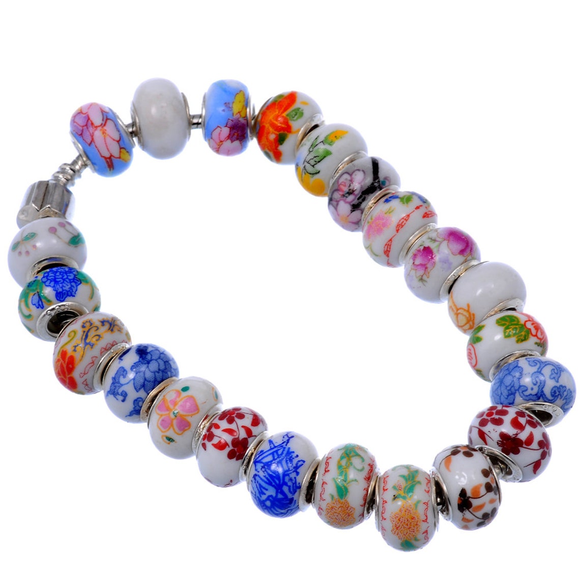 20pcs Silver Plated Clip Lock Stoppers - European Charm Bracelet Clasps With Silicone Rings